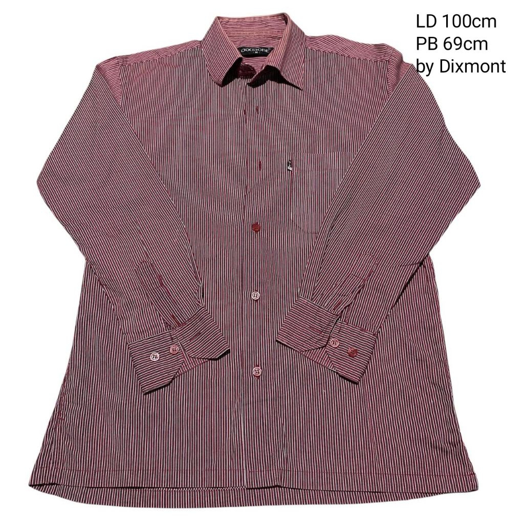 PRELOVED DIXMONT KEMEJA MOTIF SALUR MAROON LAKI-LAKI PREMIUM LENGAN PANJANG