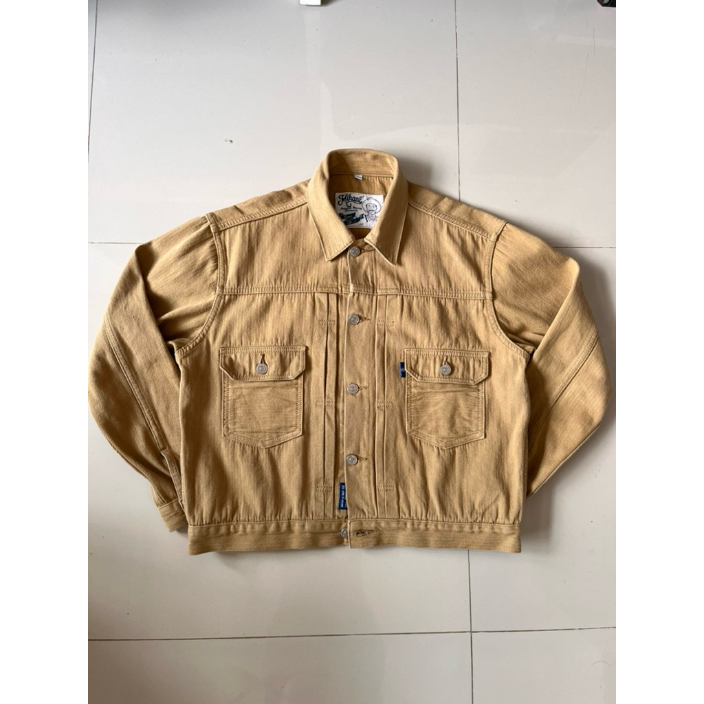 Mihane Jeans Herringbone Jacket Khaki Type 2 Selvedge Fabric Vintage Boxy Fit