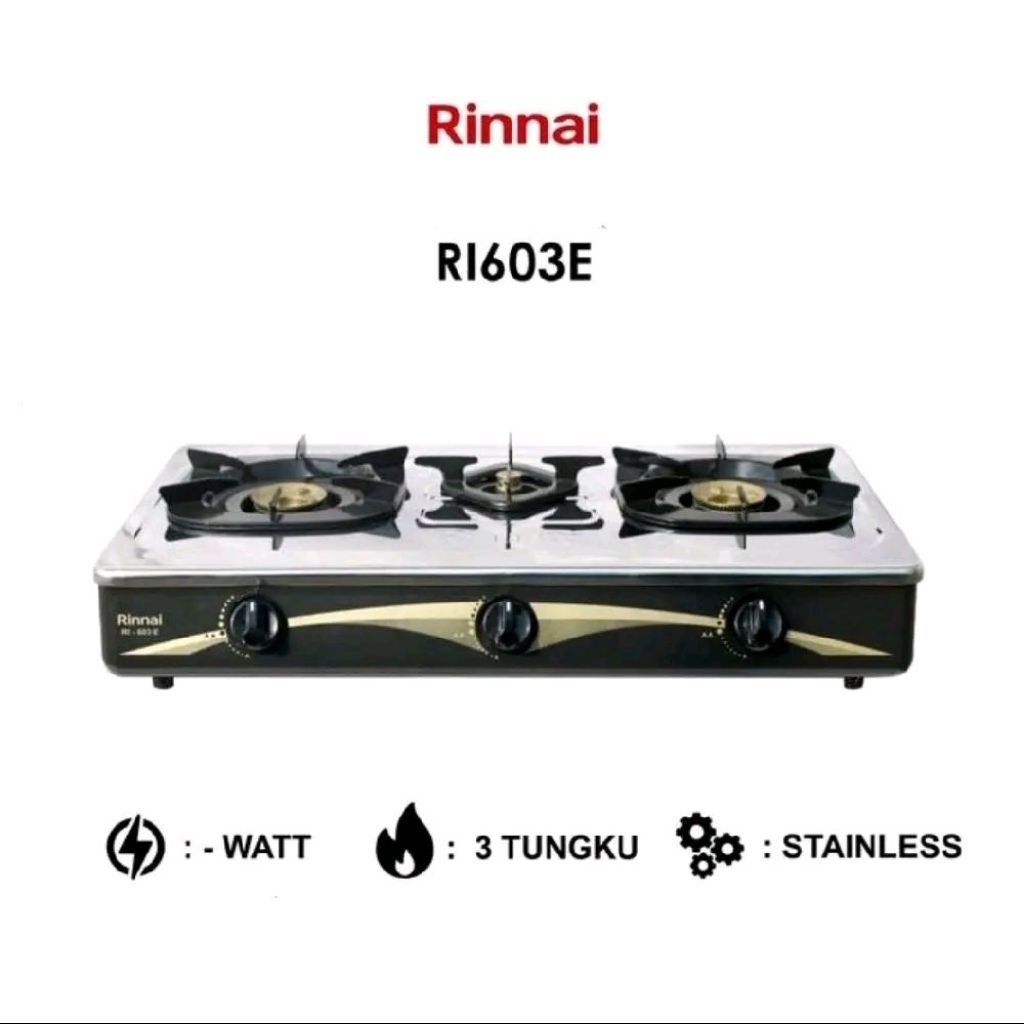 Kompor Gas Rinnai 3 Tungku RI-603E | RI603E 603 E RI603 stainless api ekonomis