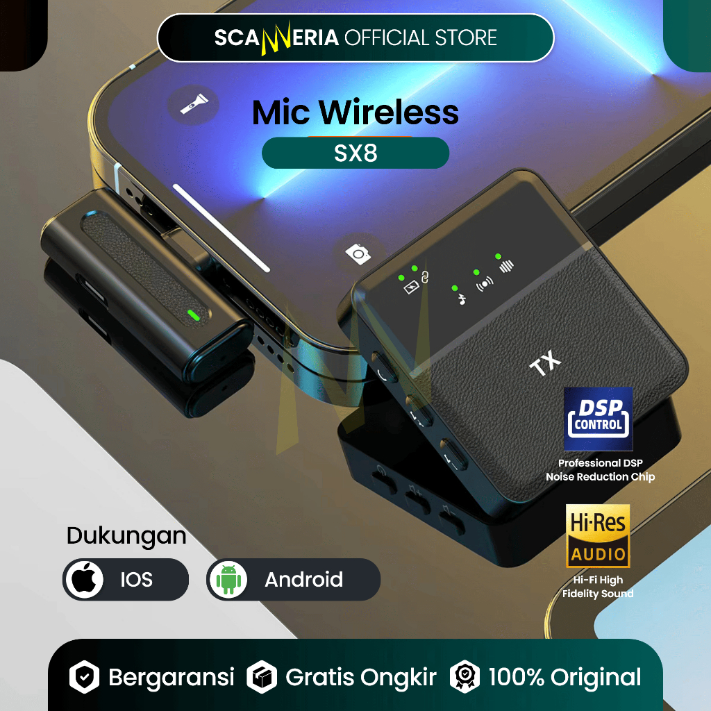 Mikrofon Clip On Wireless 2.4G Dual Mic HP & Kamera Plug & Play untuk Vlog Live Streaming