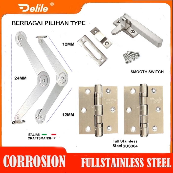 Paket Perlengkapan Jendela Kayu DELILE / Satu Set Engsel / Hak Angin / Slot Kunci / Rambuncis