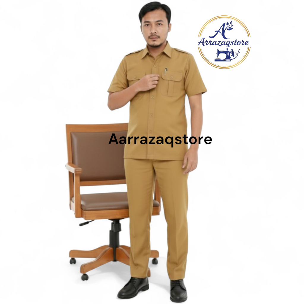 SERAGAM PNS PRIA KHAKI TUA LENGAN PENDEK BAJU PNS PRIA SERAGAM PEMDA PRIA KHAKI TUA