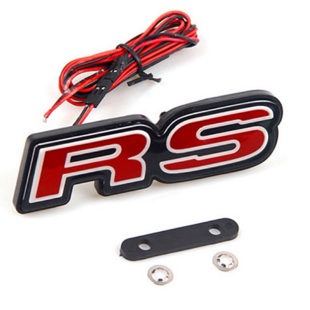 Emblem Logo RS LED Nyala Lampu Merah Universal Stiker Variasi Mobil 3D Timbul
