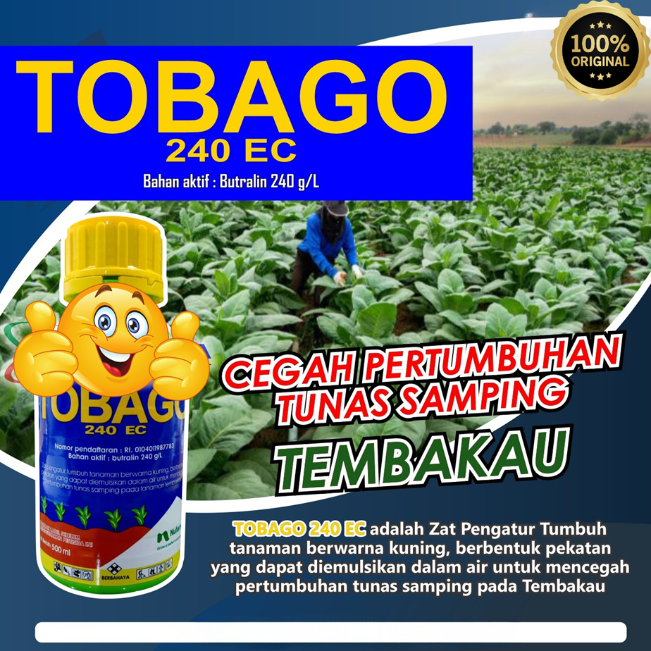 TOBAGO 240 EC - 500ml / Zat Pengatur Tumbuh Tembakau / Cegah Tumbuh Tunas Samping / Butralin