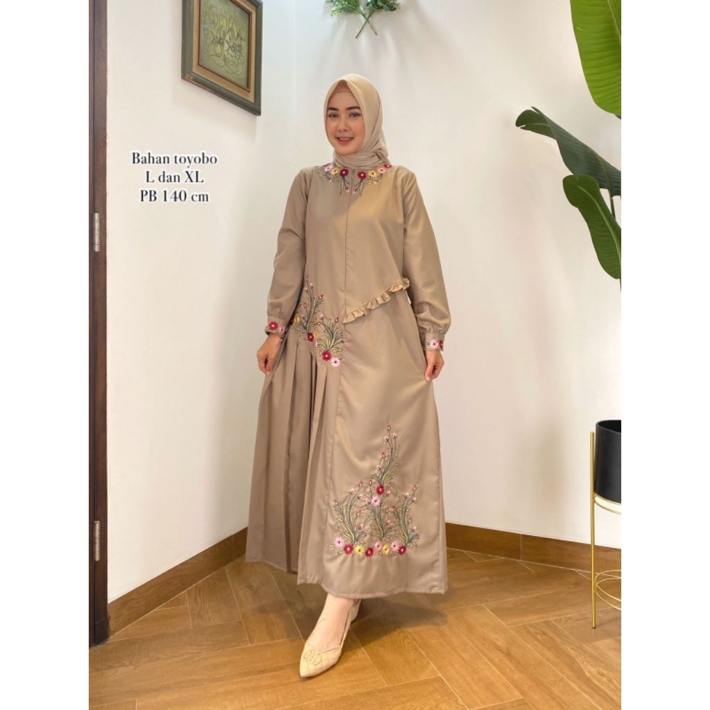 Chishy - Gamis Wanita Bordiran Rempel Samping Katun Toyobo