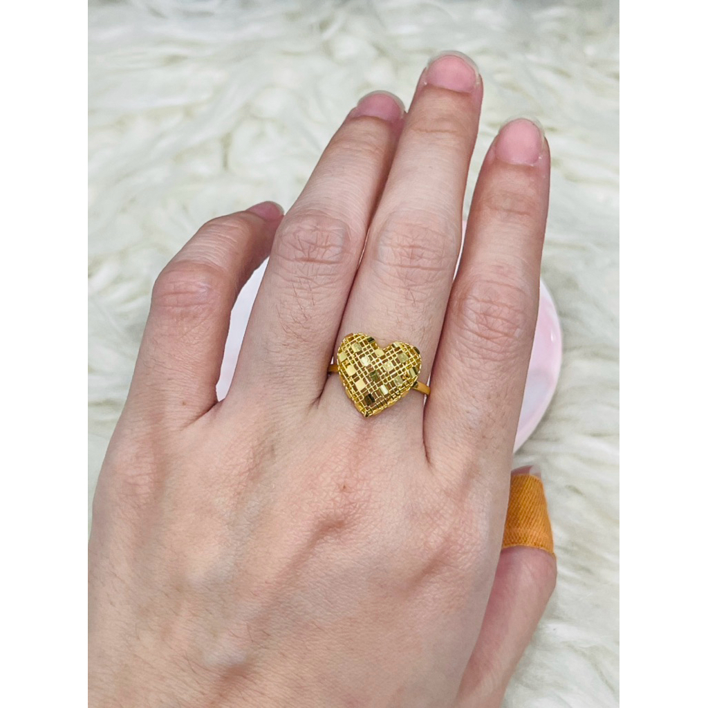 Cincin love kerawang simple elegant uk 14 stengah emas asli kadar 700
