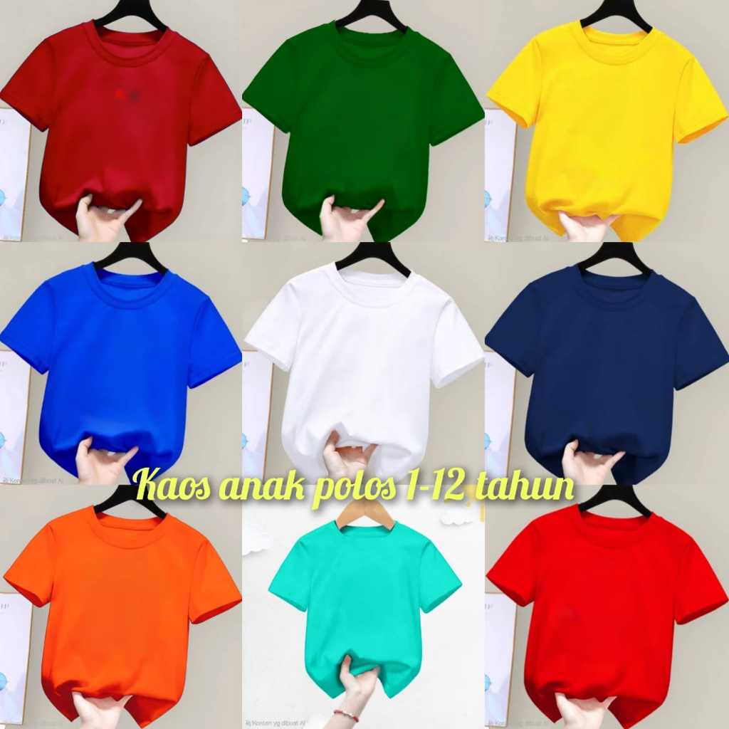 Kaos anak unisex polos usia 1-12 tahun / baju anak polos 1-12 tahun unisex