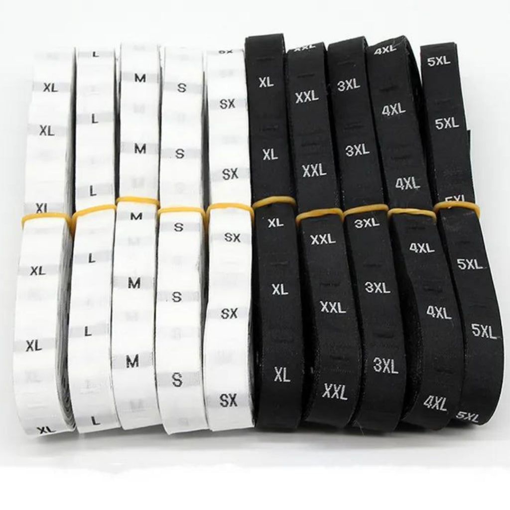 label size woven bordir putih / hitam