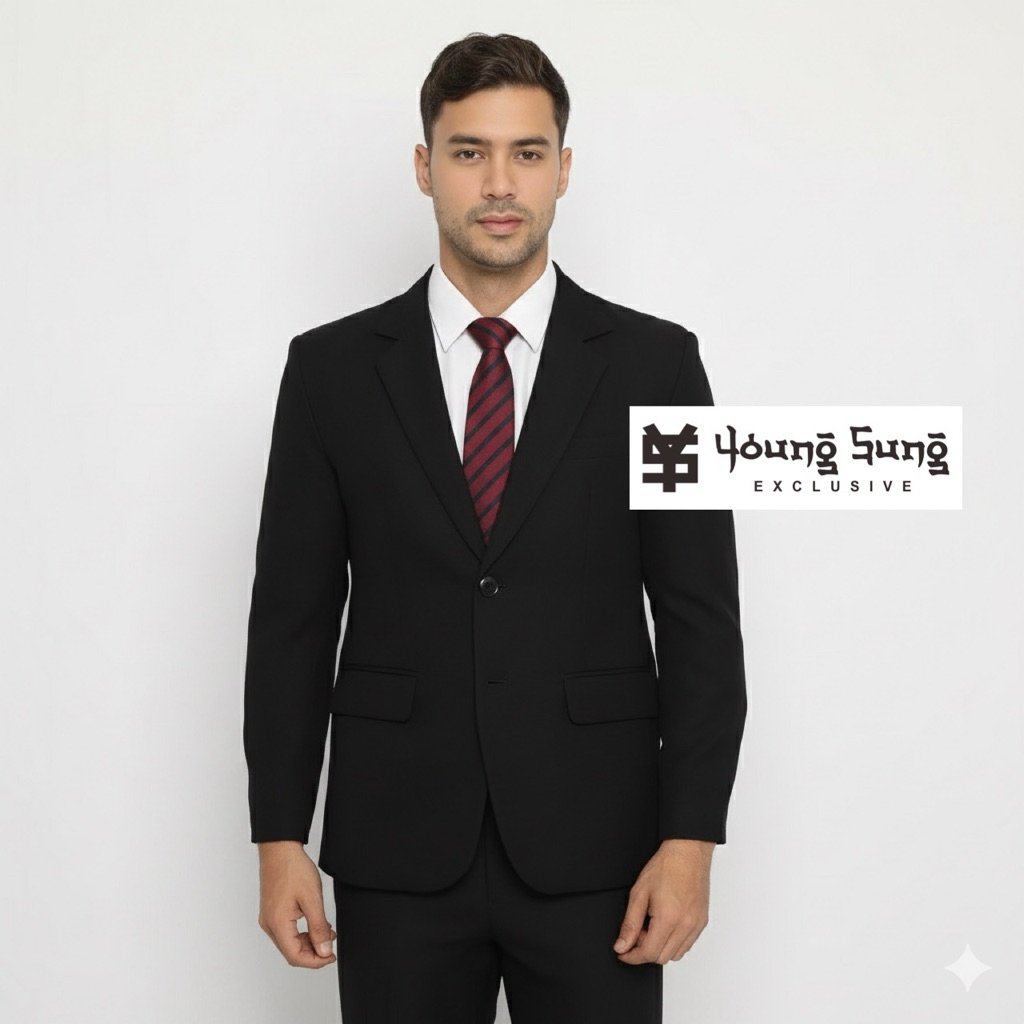 Jas Wisuda Pria Hitam Formal Acara Resmi Akad Nikah Pengantin Men Blazer Slim Fit