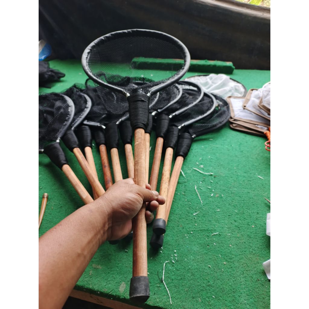 Serok Ikan Kolam Koi/lele/nila/udang – Gagang Kayu 40/60/100cm – Jaring Kuat