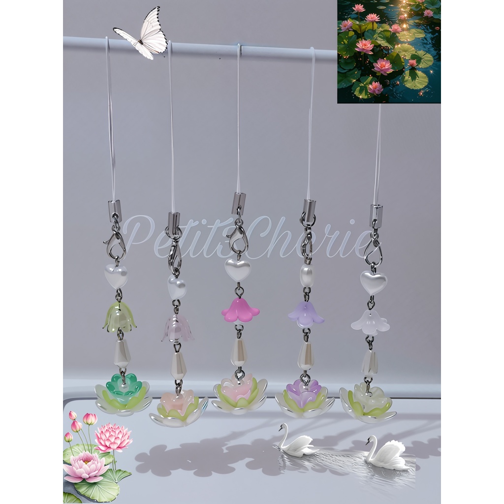 Lotus flower phone charm | Handmade phone charm strap | Gantungan Hp aesthetic | DIY manik manik
