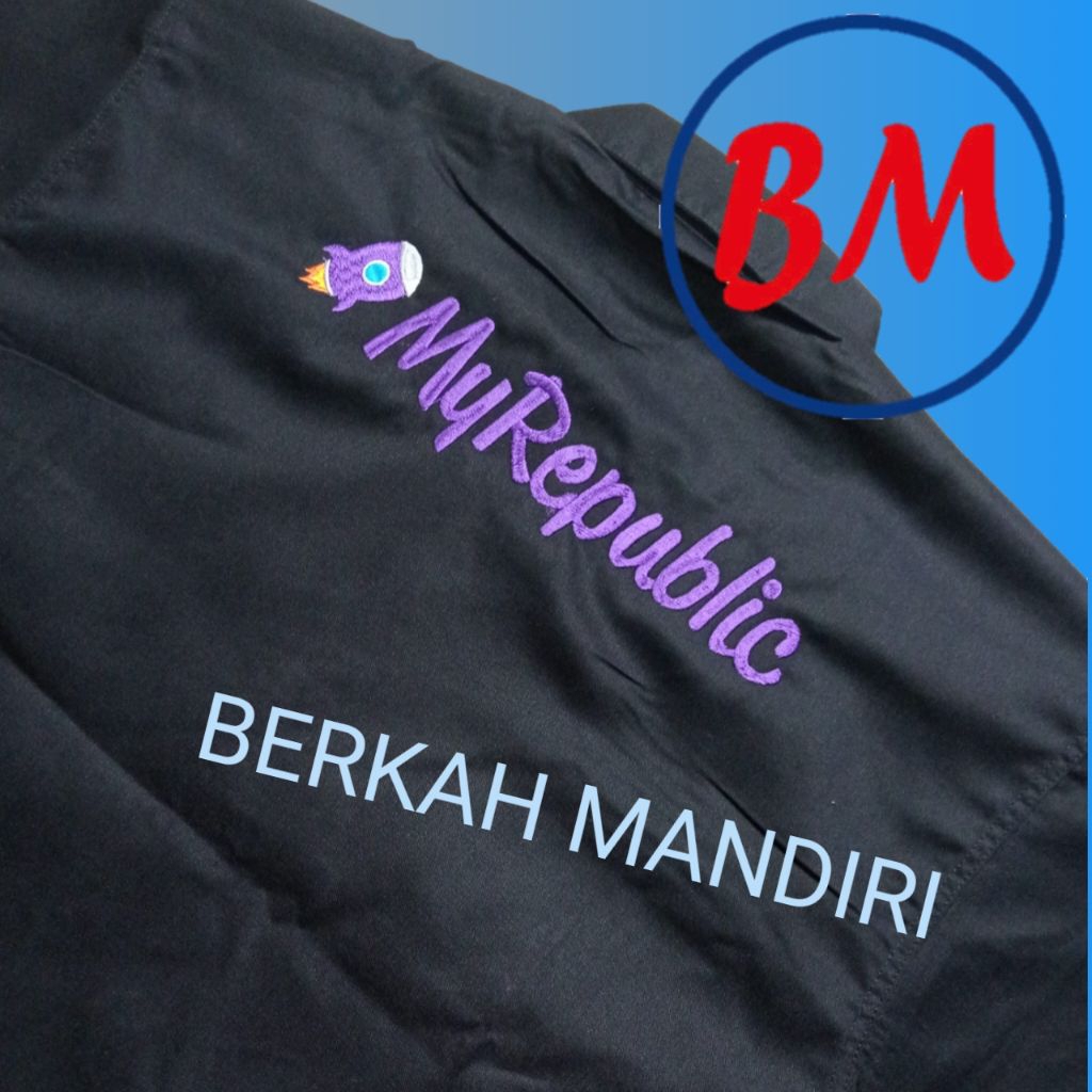 kemeja myrepublic seragam my republic  kostum my republic baju myrepublic warna hitam tangan pendek 