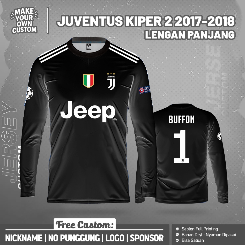 JERSEY BOLA JUVENTUS KIPER 2 2017-2018 PANJANG Free Custom Nama dan No Punggung Full Printing