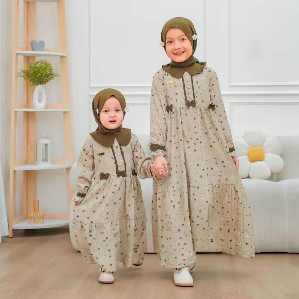 Gamis syar'i terbaru anak perempuan, set pasmina/Moana kids ,gamis motif bunga cantik imut,usia 1-12