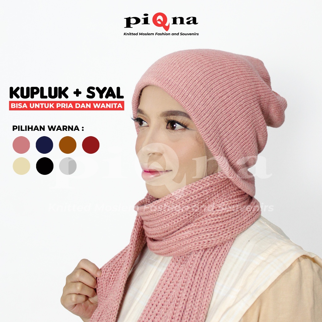 Kupluk syal topi winter rajut musim dingin wanita pria - Syal & kupluk set by PIQNA.id