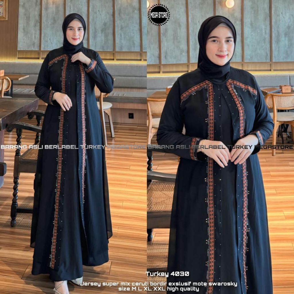 ABAYAORIGINALMEGASTORE/KODE 4030/ ABAYA TURKEY /ABAYA BORDIR/ ABAYA TURKEY/ABAYA HITAM/ABAYA JETBLAC