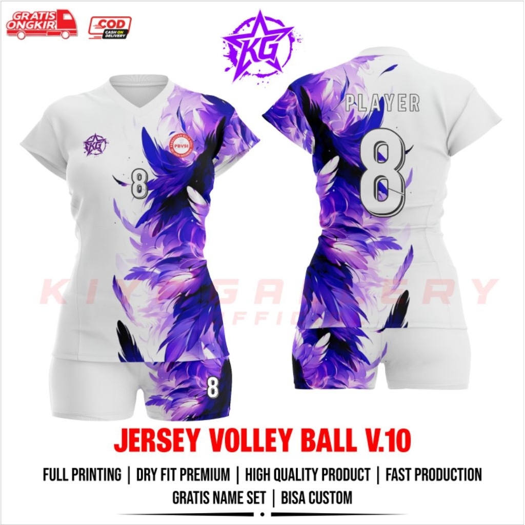 JERSEY BAJU VOLI WANITA V.10 FULL PRINTING GRATIS NAMA DAN NOMOR