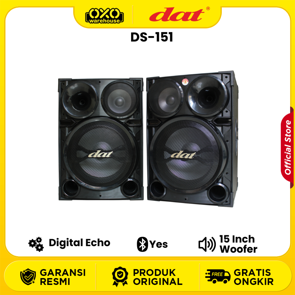 DAT Speaker Aktif DS-151 Bluetooth Double Woofer 15” Super Bass Karaoke Function Garansi Resmi