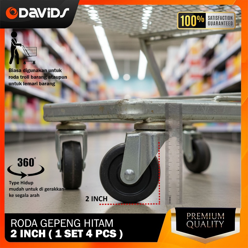 Roda Karet Troli Caster Trolley Kecil Lemari Gepeng Karet 2" Hitam Hidup