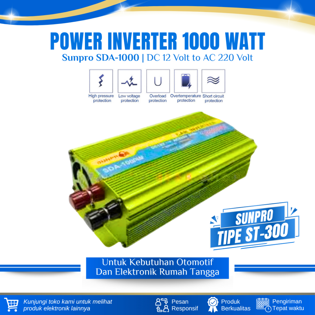 POWER INVERTER 1000 WATT DC 12V TO AC 220V SUNPRO SDA-1000W CAR INVERTER PURE SINE WAVE INVERTER MOB