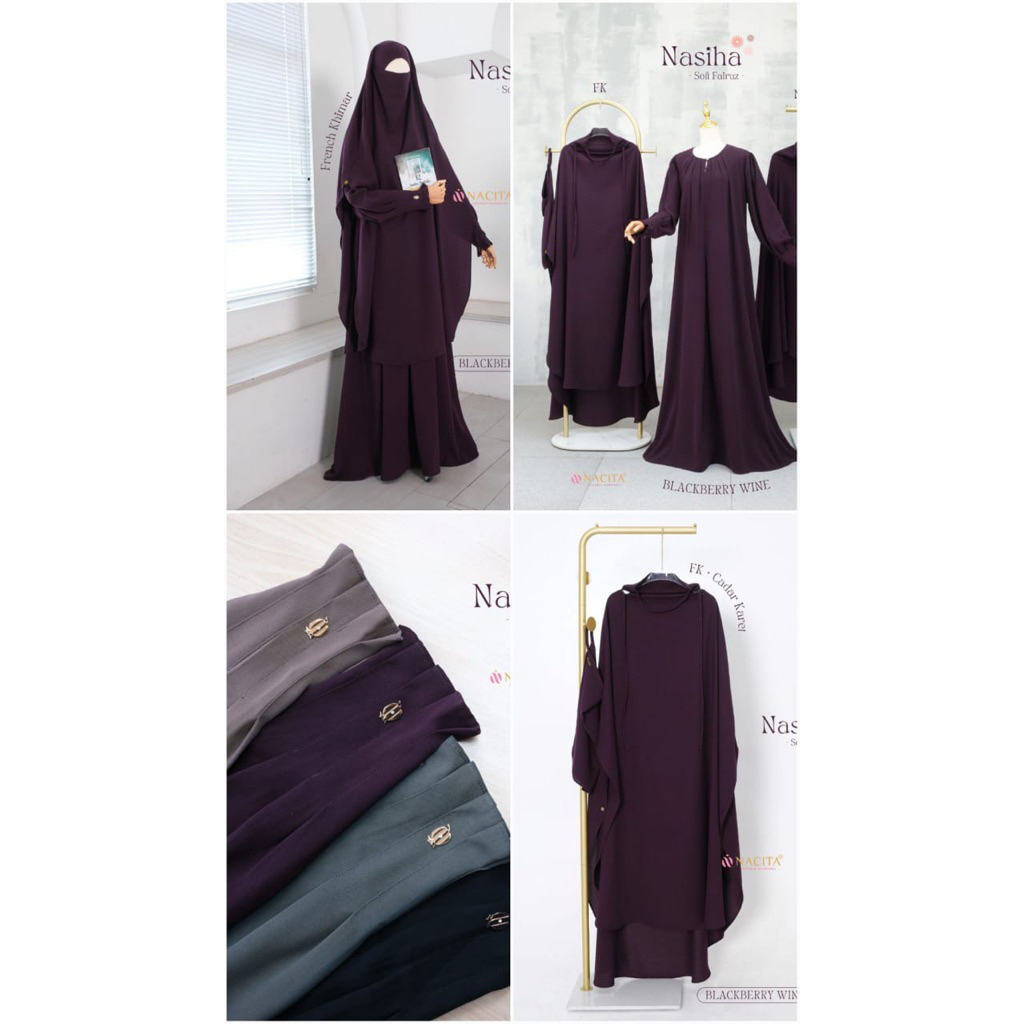 Edisi Nasiha by NacitWarna Blackberry Wine (Ungu Tua gelap) Bahan Soft Fairuz Size M (ld 100, pb 138