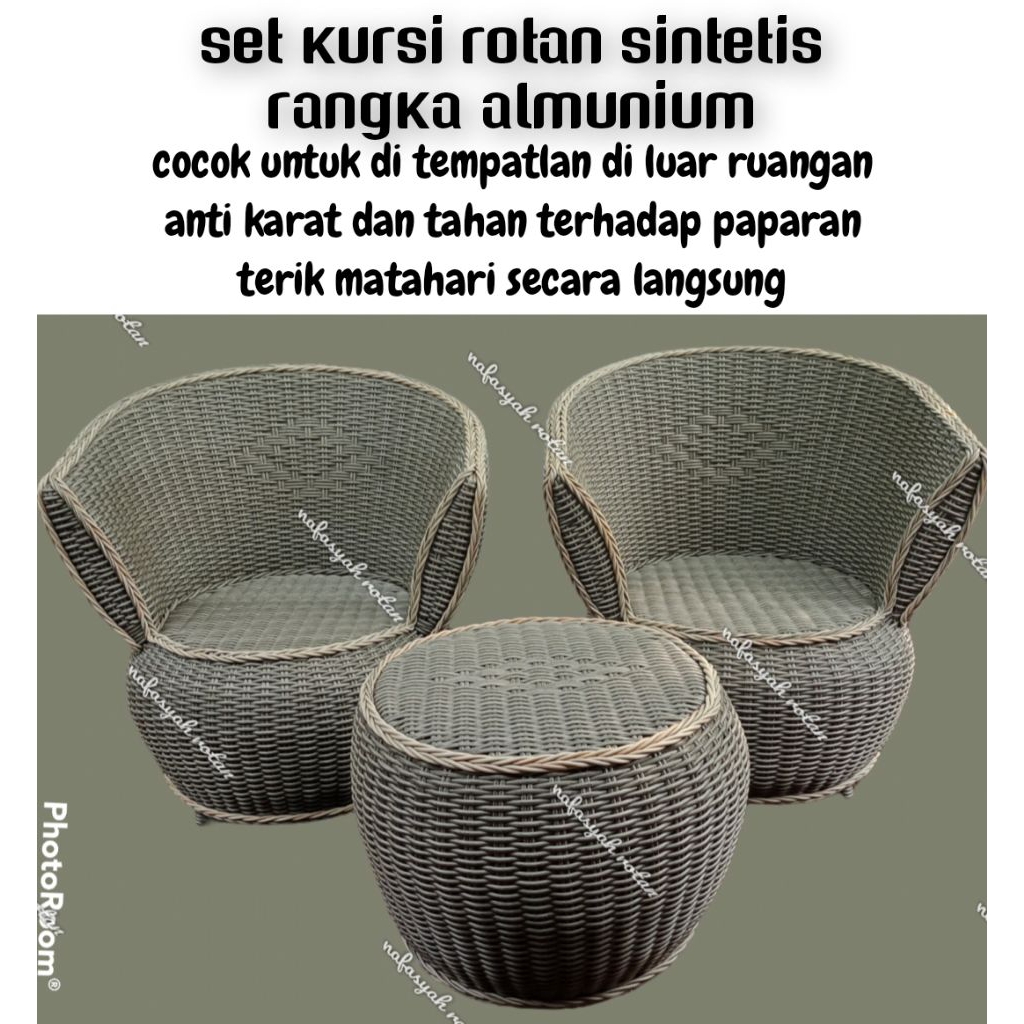set kursi teras rotan sintetis rangka almunium dan rotan sintetis original expor (outdoor)