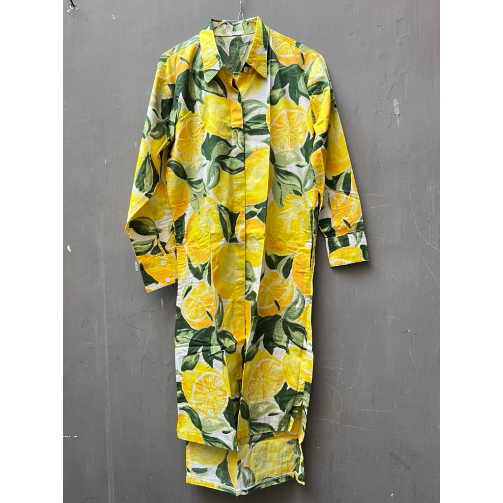 Preloved Atasan Tunik Motif Lemon Kuning Hijau