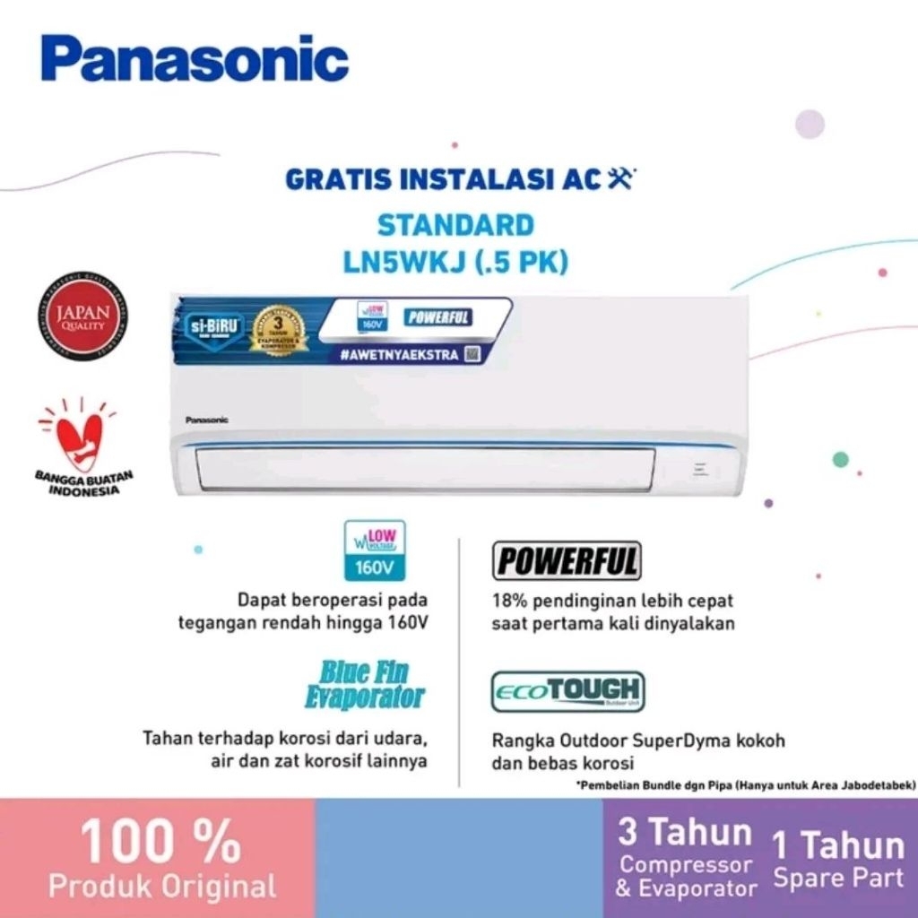 AC 1/2pk Panasonic CS-LN5WKJ + Psg | LN5 5WKJ ecotough R32 low voltage