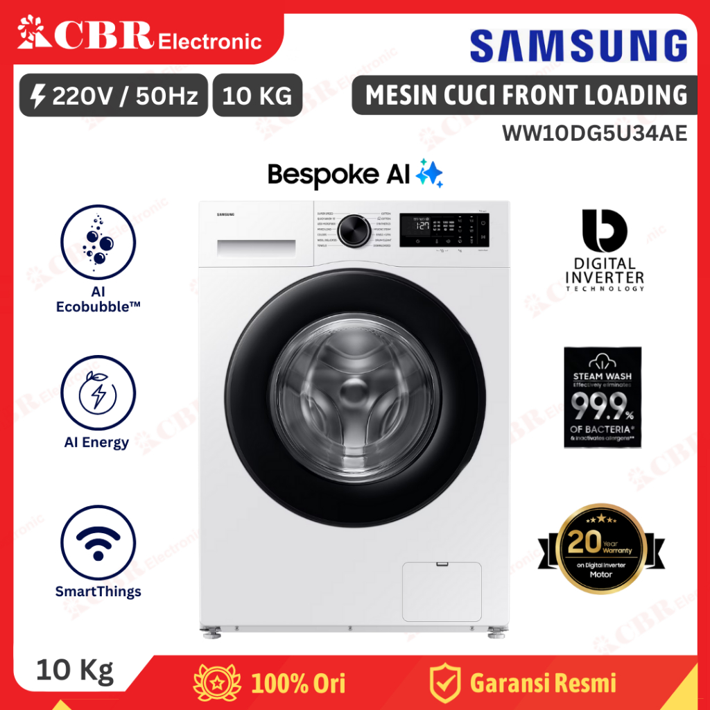 Mesin Cuci SAMSUNG Front Loading 10 KG (Inverter) - WW10DG5U34AE