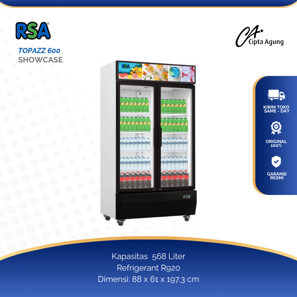 RSA SHOWCASE RSA TOPAZ-600 8 RAK 2 PINTU GARANSI RESMI  SHOWCASE DISPLAY COOLER 2 PINTU 568 LITER RS
