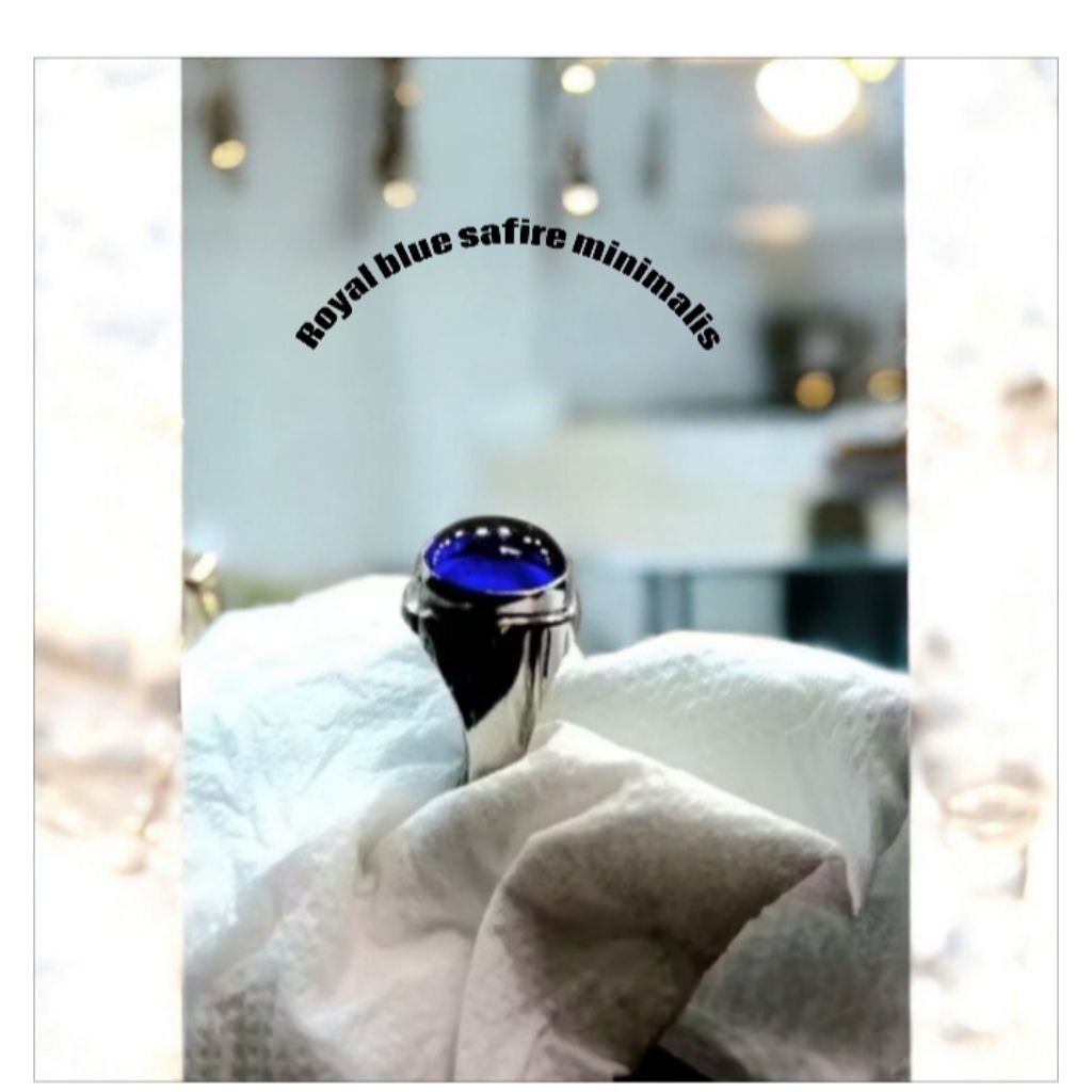 cincin batu blue king safire minimalis ring alpaka