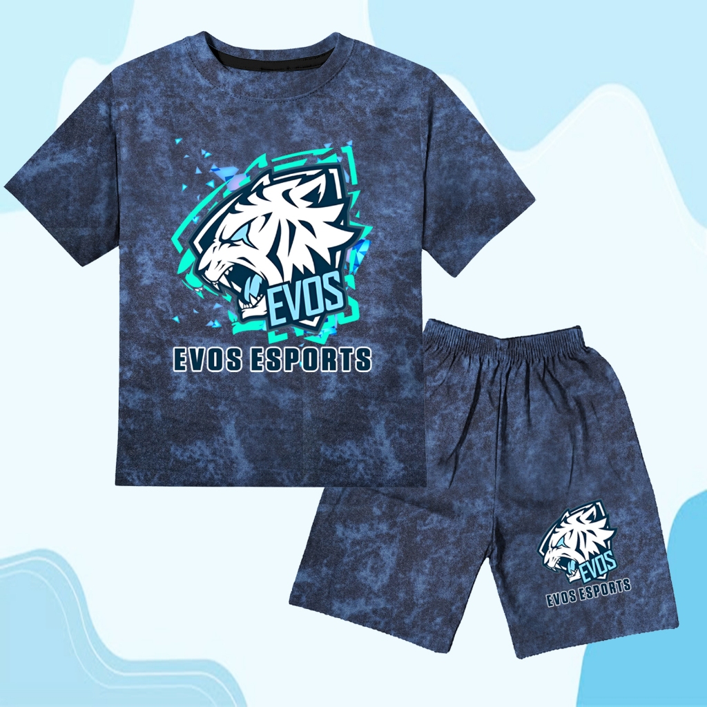 Baju setelan denim jeans stelan set kaos anak cowok cewek laki laki perempuan unisex evos 2