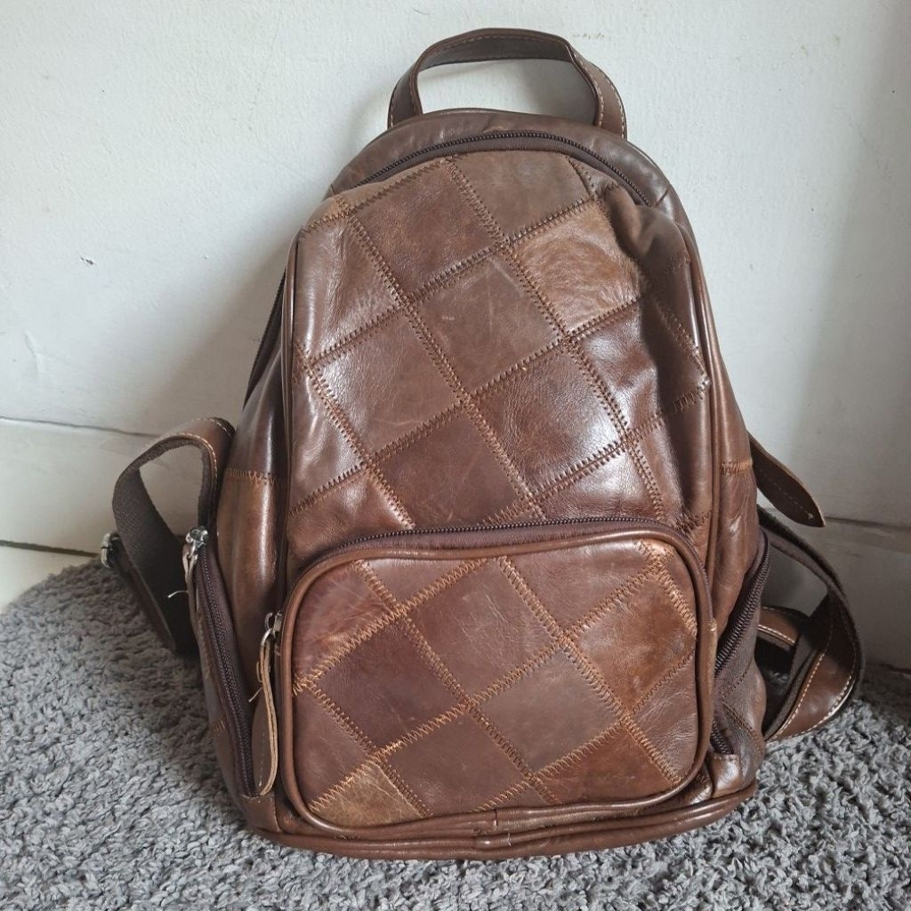 Tas Ransel Coklat Vintage Pria/Wanita Kulit Sapi Asli PL