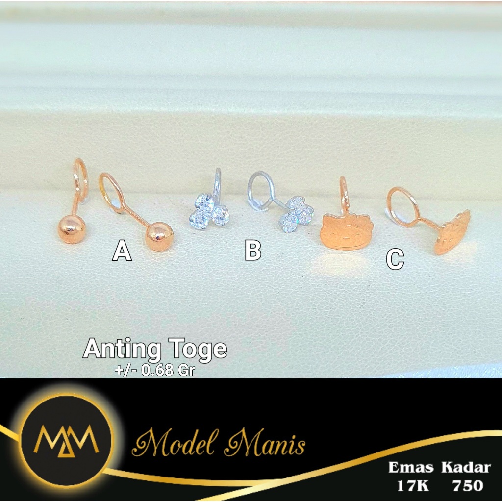 Anting Toge Variasi Putih Rosegold 750 kadar 17k