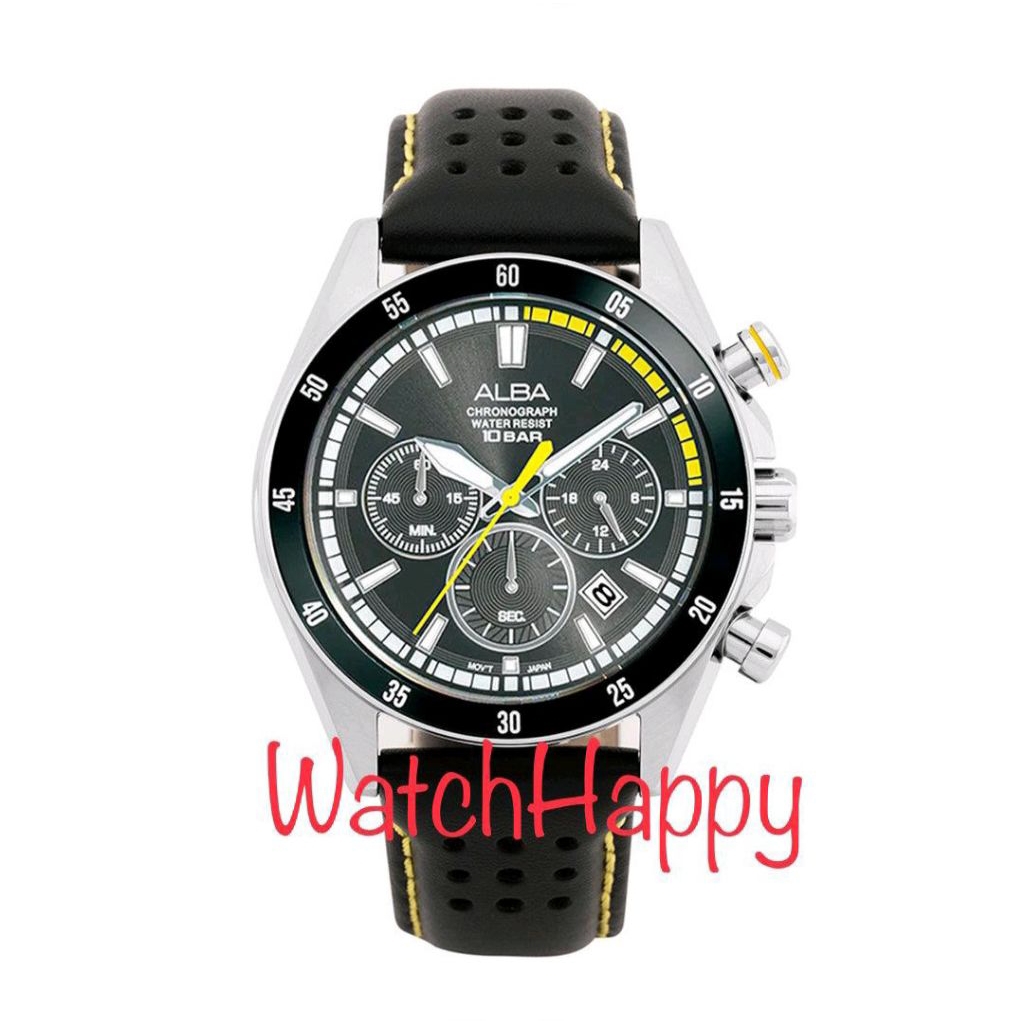 ALBA AT3J33X1 AT3J33 MEN CHRONOGRAPH LEATHER BLACK BEST SELLER WATCH