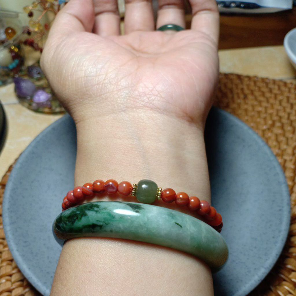 Kode 399.PN - Gelang Nanhong Hetian Jade ±18cm ±5mm, ±8mm