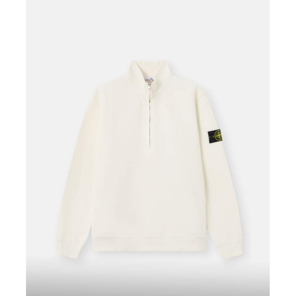 Stone Island Half-zip sweatshirt in brushed organic cotton fleece featuring ribbed triangular inlays