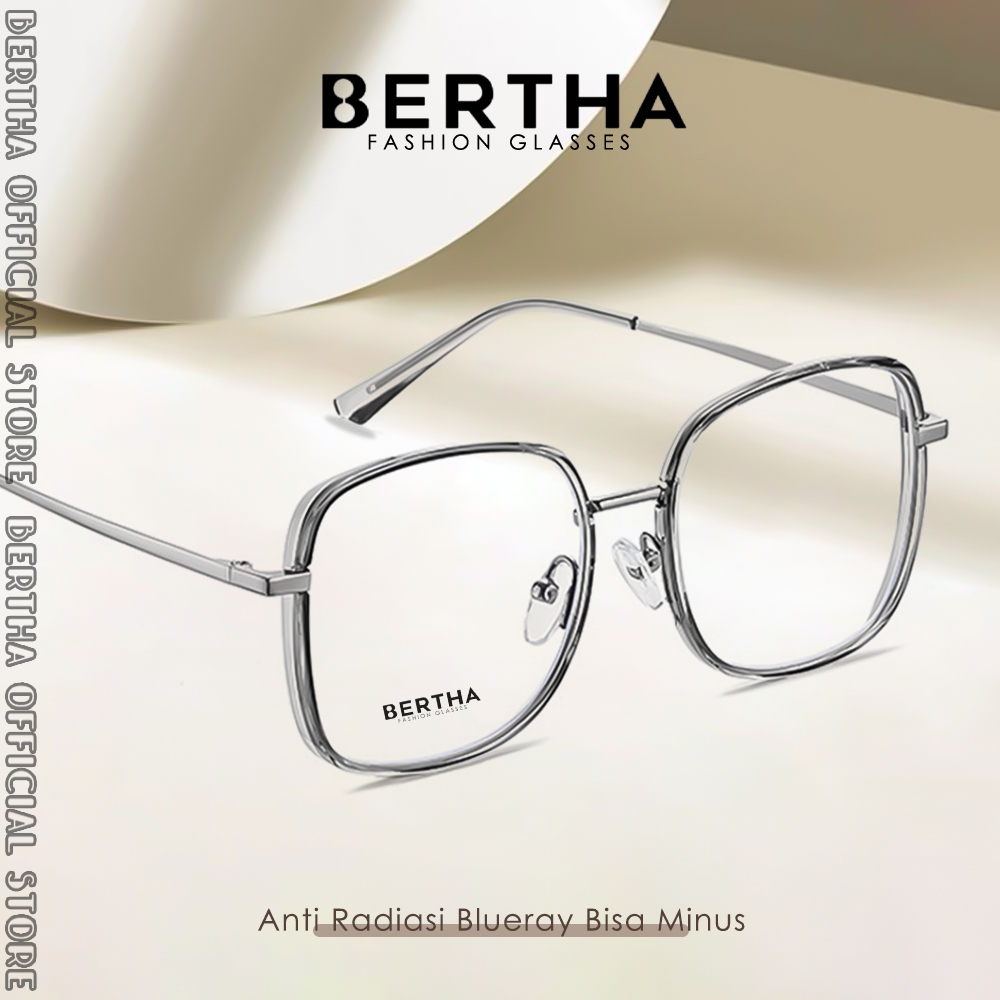 Bertha Kacamata Antiradiasi Blueray Bentuk Kotak Bahan TR90+Metal Kuat TerBaru Fashion Pria Dan Wani