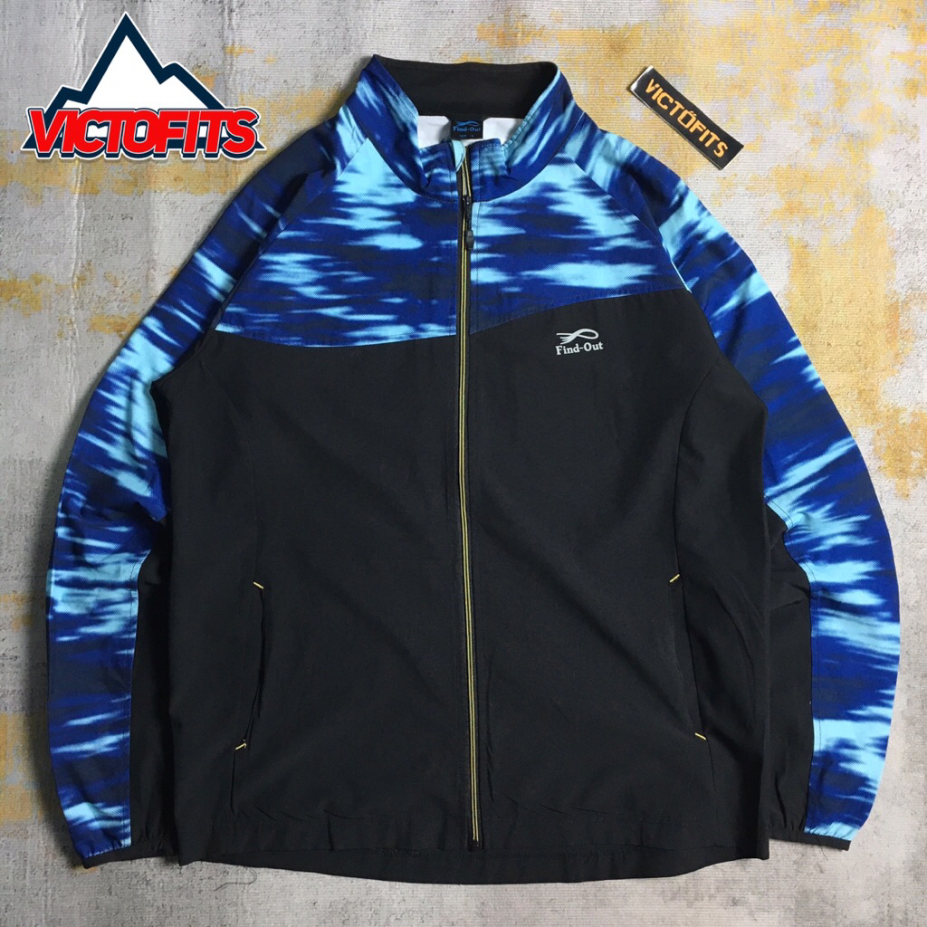 Jaket Winbreaker Find Out Hitam Biru Corak