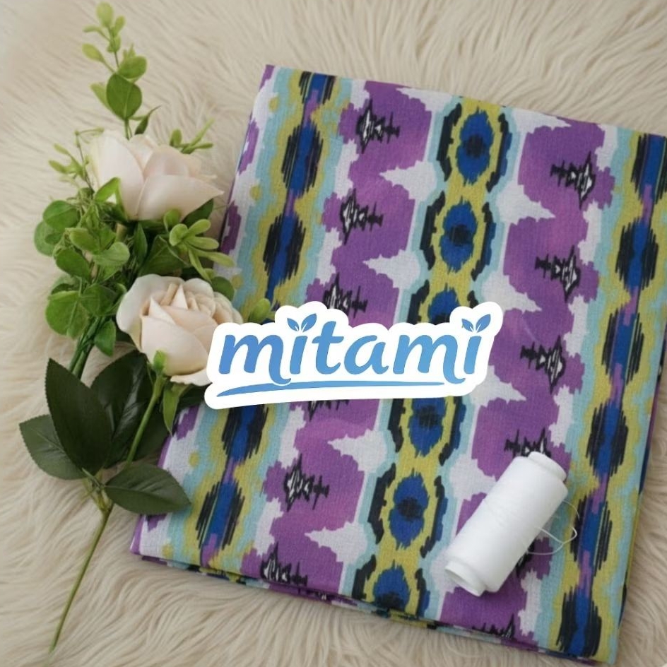 Bahan Kain Chiffon Printing Motif Abstrak Warna Neon / Pop Ceruti (Harga Kain Per½ Meter)