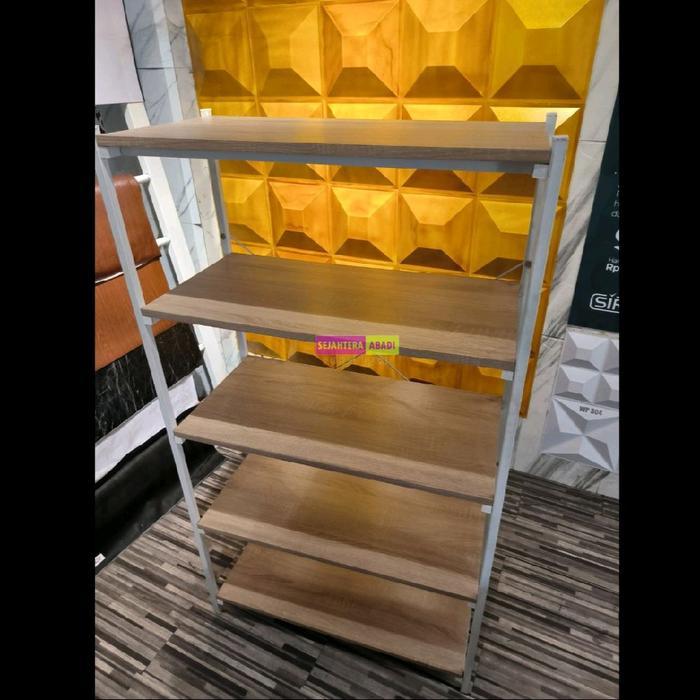 Bless rak besi susun 5 shelves, rak serbaguna, rak multifungsi, krak buku, rak besi kombinasi kayu, 