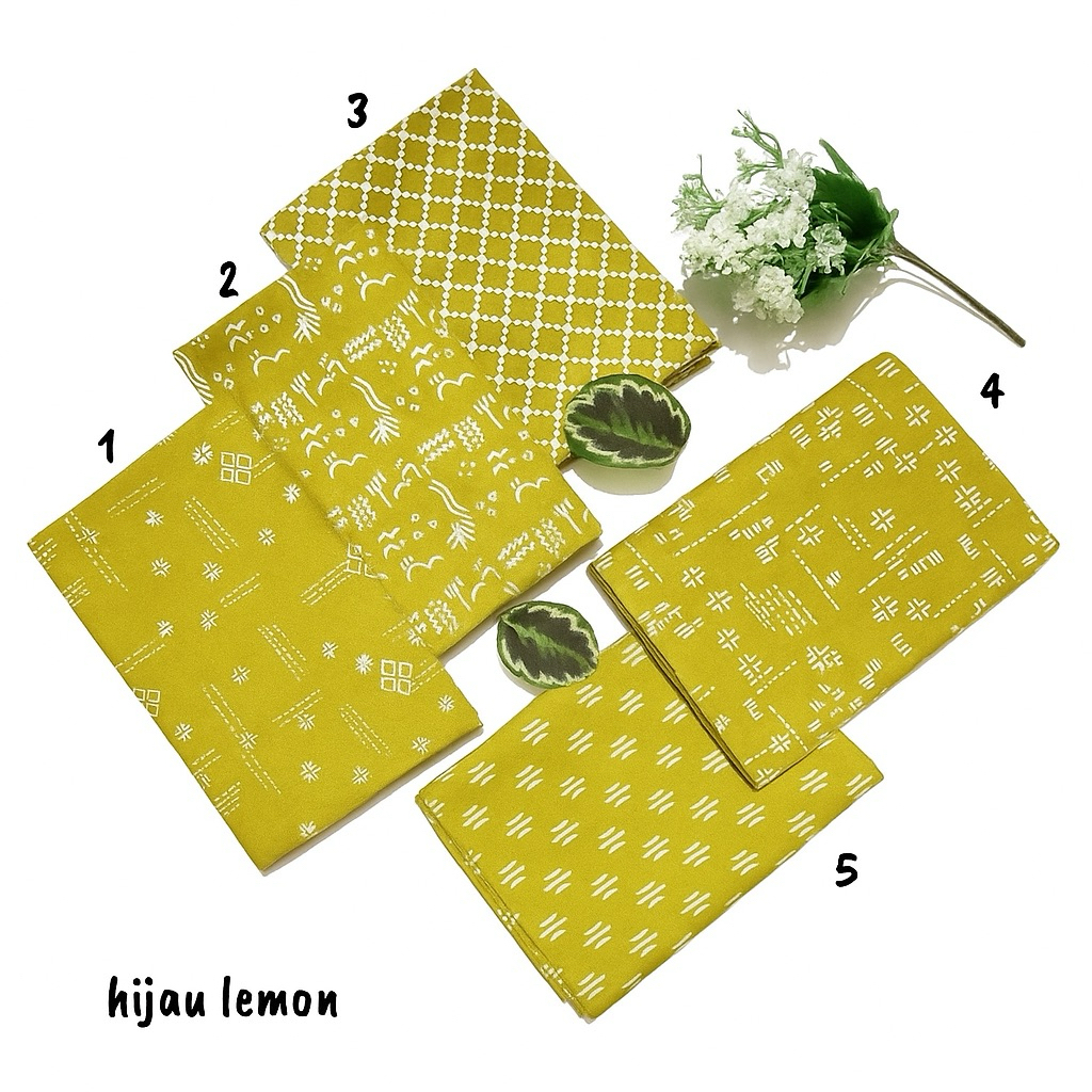 Kain Batik Cap Garutan  Warna Hijau Lemon series Kain Batik Meteran Seragaman - Kain Batik Bahan Kat