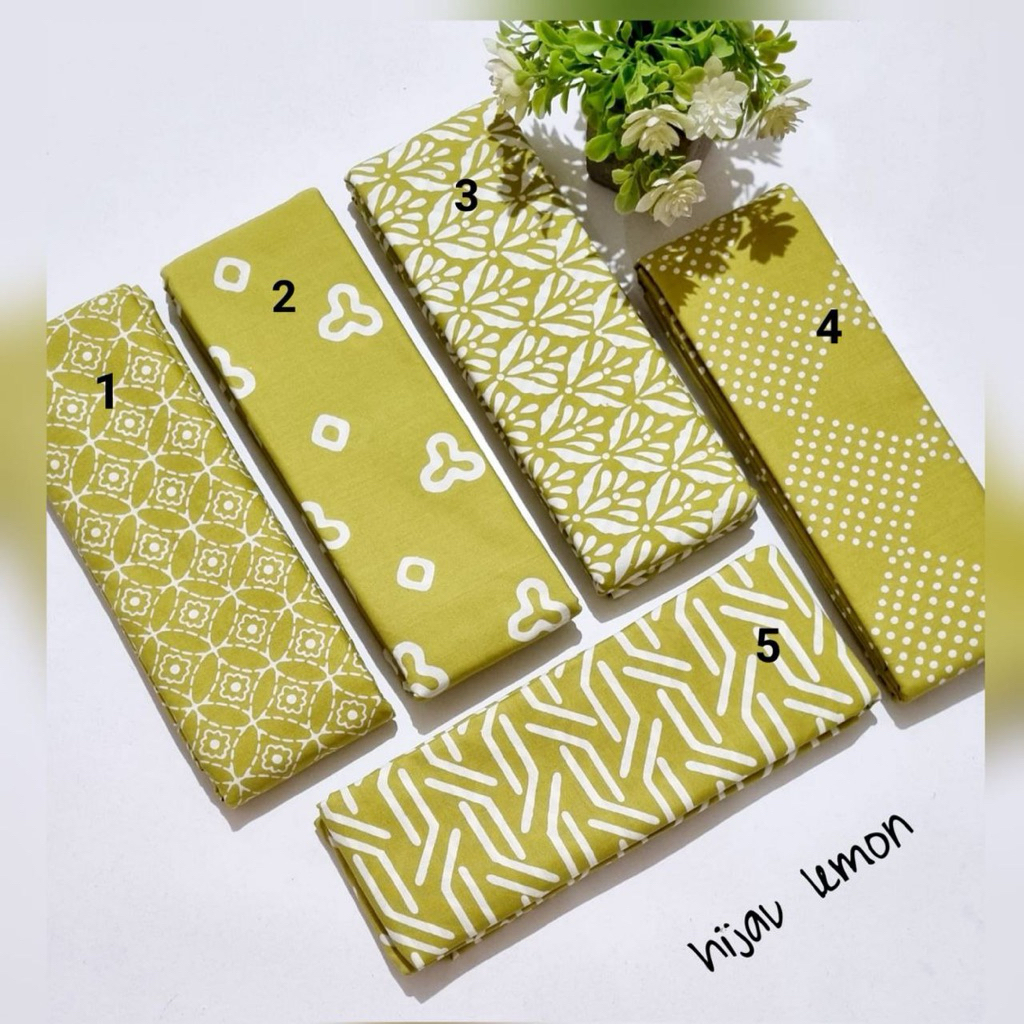 Kain Batik Cap Garutan  Warna Hijau Lemon series Kain Batik Meteran Seragaman - Kain Batik Bahan Kat