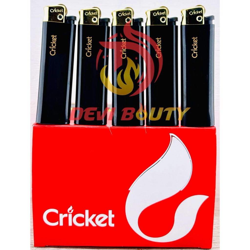 Korek CRICKET 3 warna CRICKET POLOS (tanpa merk), Cricket Black Gold, FROSTAD isi 50 pcs