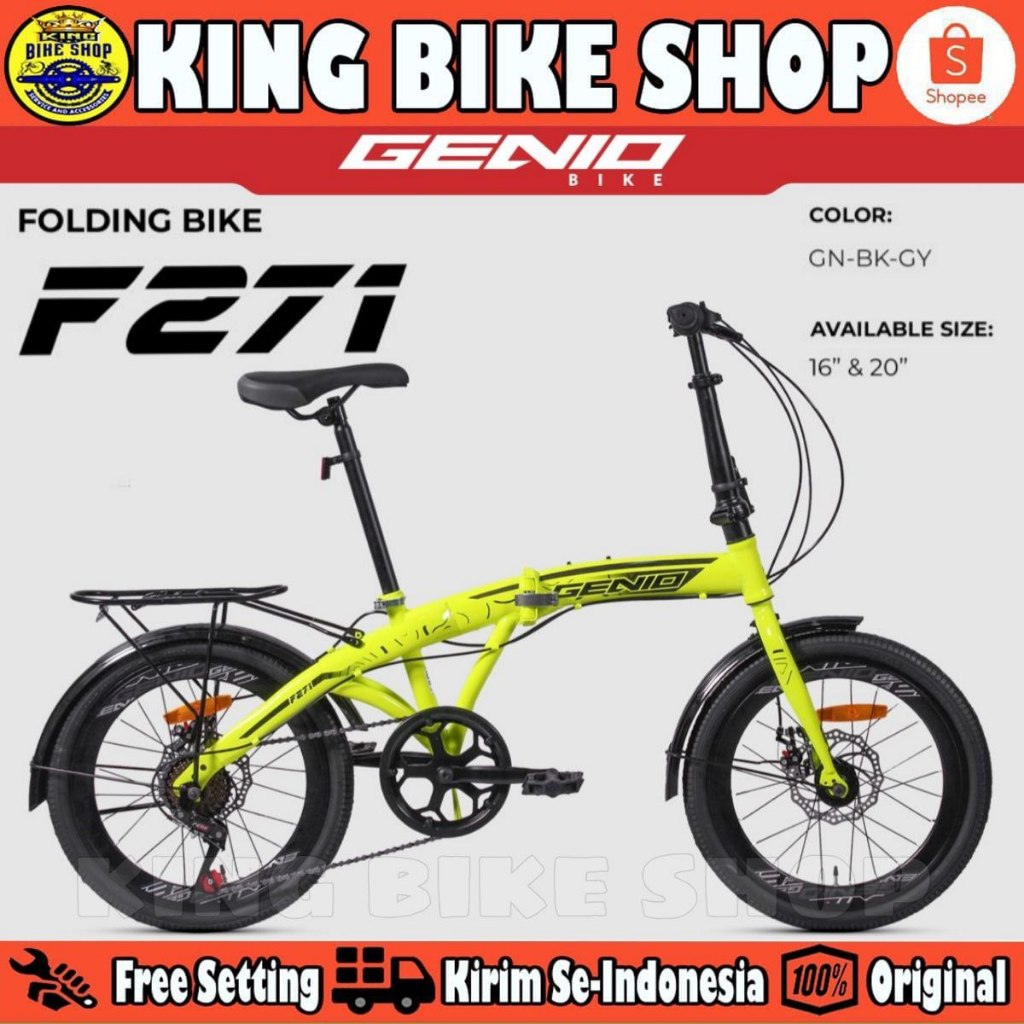 Sepeda Lipat Remaja Dan Dewasa GENIO F271 F 271 Ukuran 16 20 Inch 7 Speed Boncengan Belakang