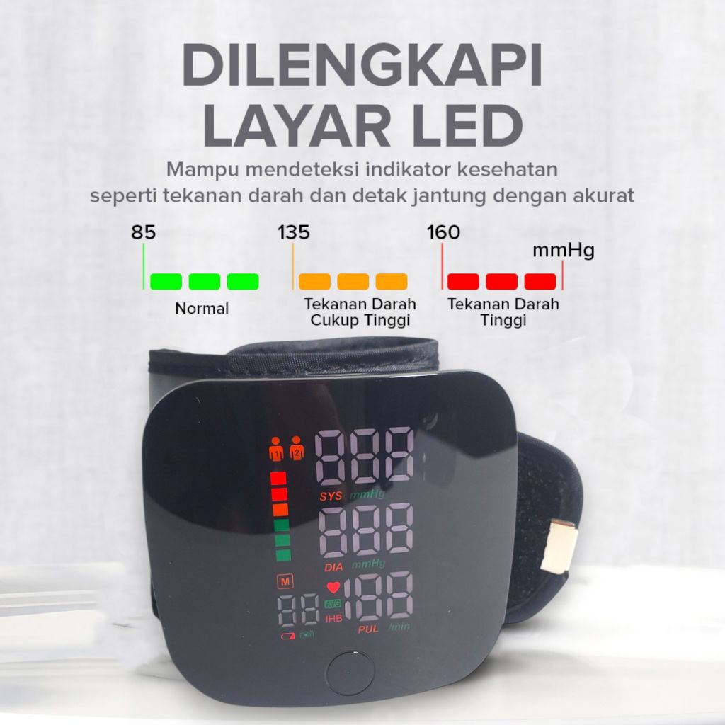 Tensimeter Digital Alat Tensi Cek Detak Jantung Pengukur/Ukur Tekanan Darah Pergelangan Tangan Wrist