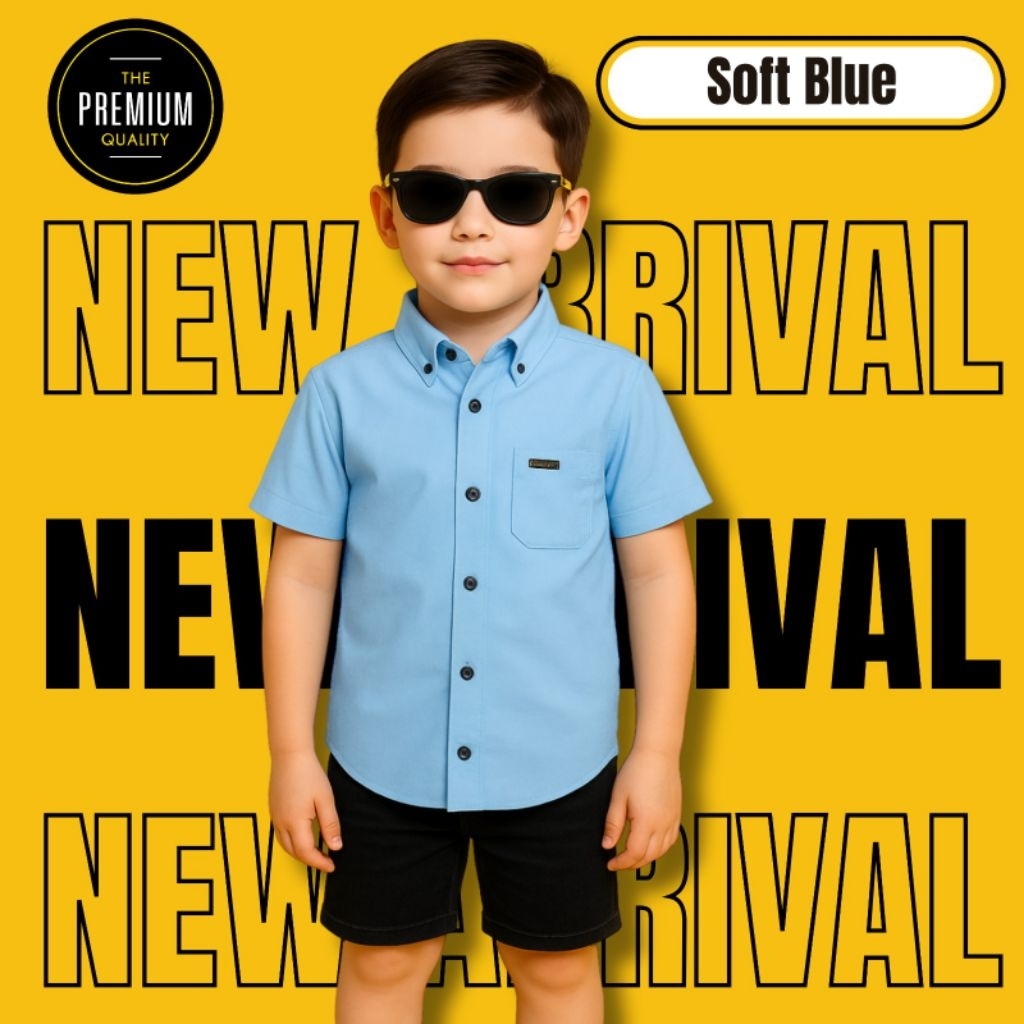 Kemeja Polos Anak Kekinian Bahan Katun Premium Distro Warna SoftBlue