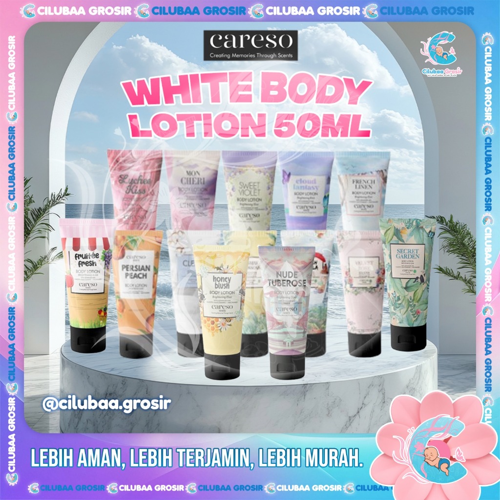 Careso Body Lotion 50mL Tube || Travel Size Lotion || French Vanilla || Jasmine Blossom || Velvet Ro