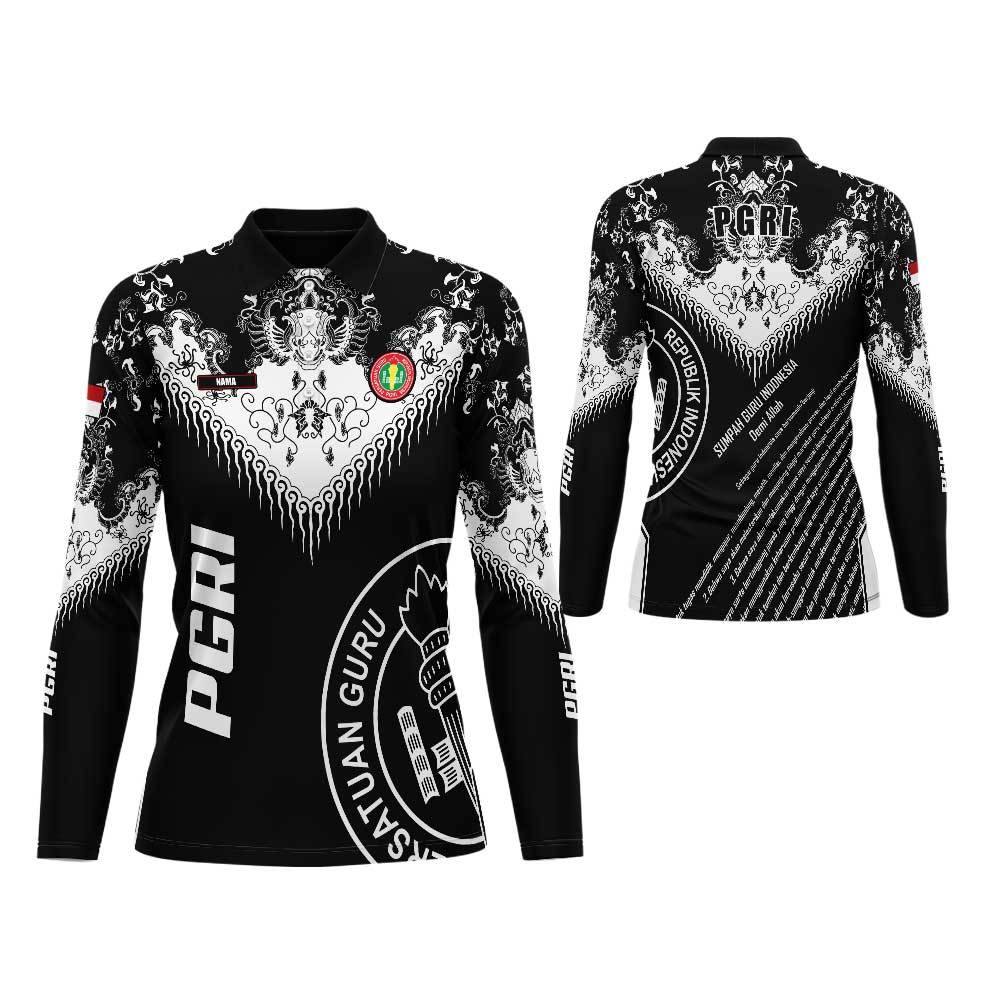 Baju Kaos Batik PGRI Wanita Kaos Polo Batik PGRI Baju Jersey Batik PGRI Tangan Panjang Fullprint