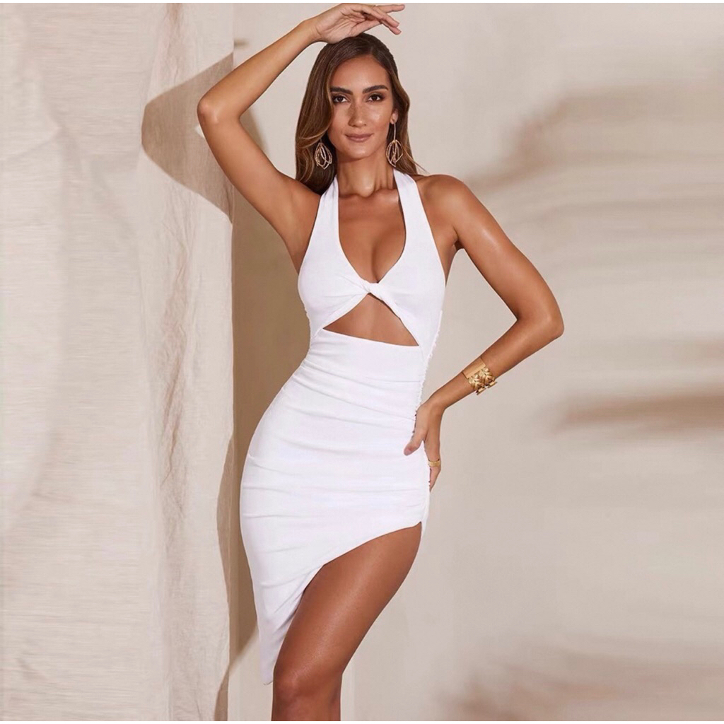 Dress Wanita /sexy dress/party dress/impor D0715 Midi Dress Pesta Pendek Casual